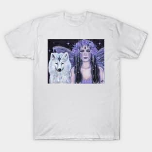 Twila and Tianna wolf and fairy by Renee Lavoie T-Shirt